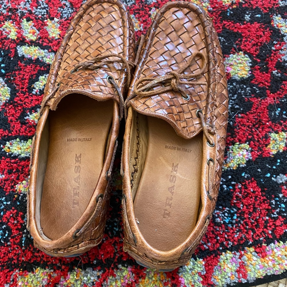 Trask weave leather driving loafers